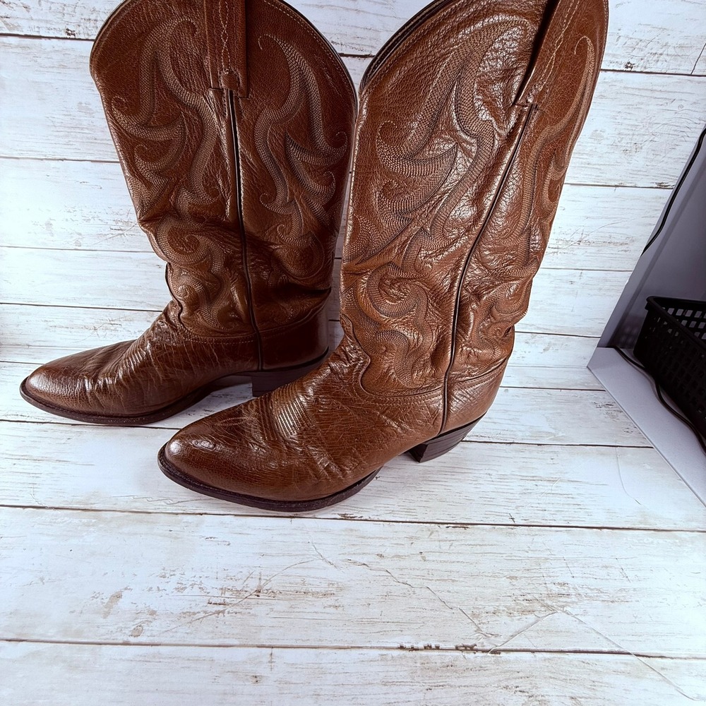Tony Lama Mens Brown Leather Western Cowboy Boots Pointed Toe Size 11 EE MadeUSA - Picture 2 of 10